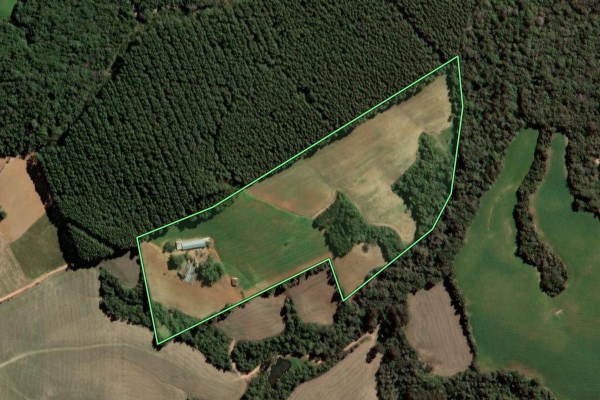 Imagem de satélite do imóvel rural em Ipiranga (PR), com o contorno declarado no CAR desenhado por cima.