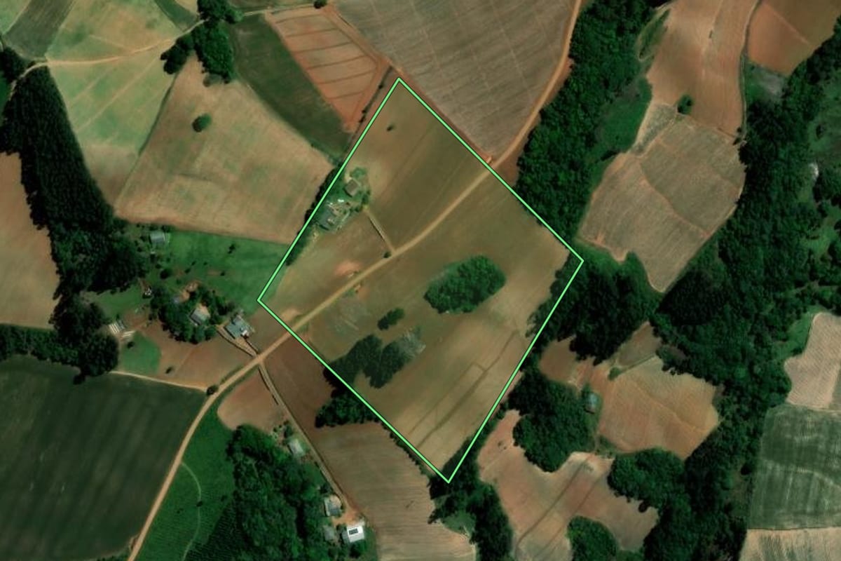 Imagem de satélite do imóvel rural em Ipiranga (PR), com o contorno declarado no CAR desenhado por cima.