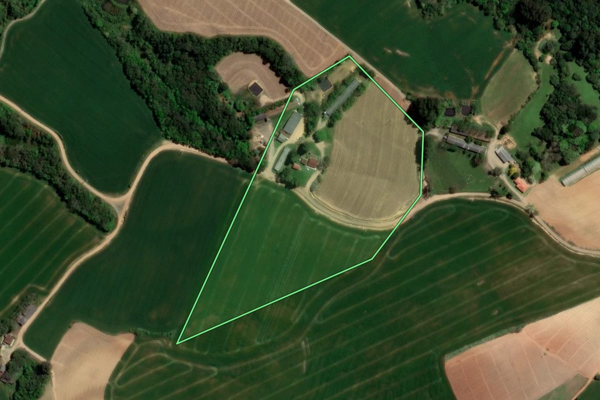Imagem de satélite do imóvel rural em Ipiranga (PR), com o contorno declarado no CAR desenhado por cima.