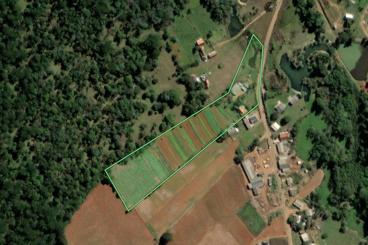Imagem de satélite do imóvel rural em Ipiranga (PR), com o contorno declarado no CAR desenhado por cima.