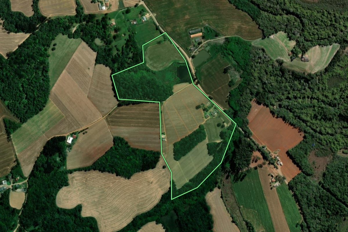 Imagem de satélite do imóvel rural em Ipiranga (PR), com o contorno declarado no CAR desenhado por cima.