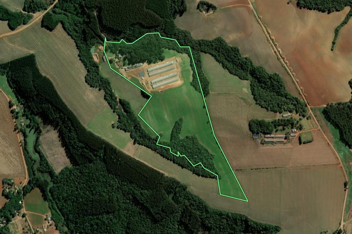 Imagem de satélite do imóvel rural em Ipiranga (PR), com o contorno declarado no CAR desenhado por cima.