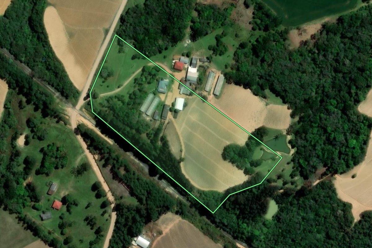 Imagem de satélite do imóvel rural em Ipiranga (PR), com o contorno declarado no CAR desenhado por cima.