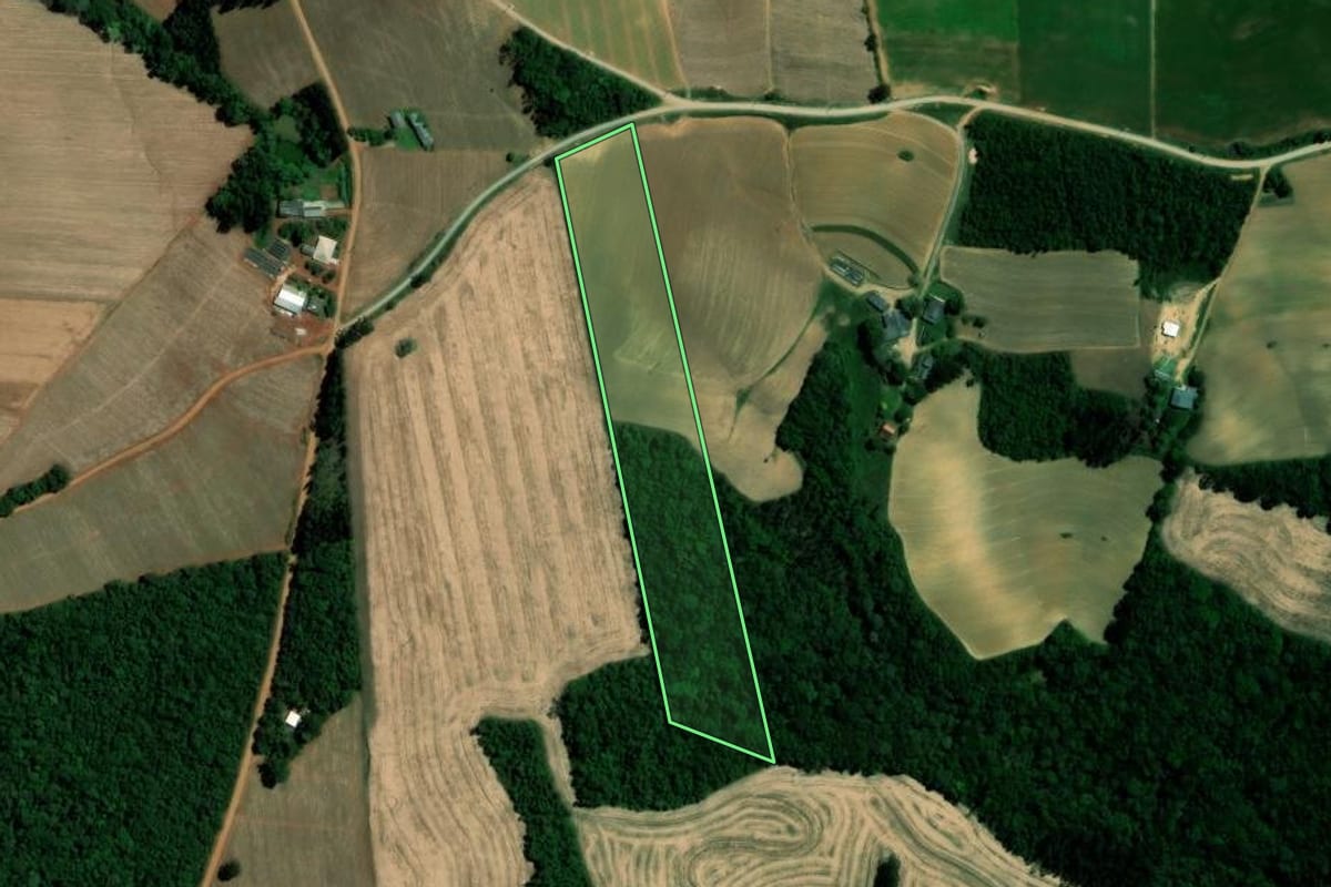 Imagem de satélite do imóvel rural em Ipiranga (PR), com o contorno declarado no CAR desenhado por cima.