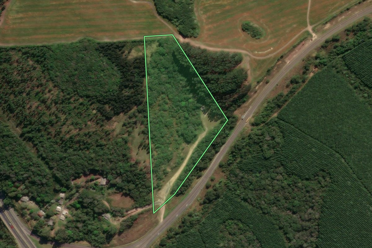 Imagem de satélite do imóvel rural em Ipiranga (PR), com o contorno declarado no CAR desenhado por cima.