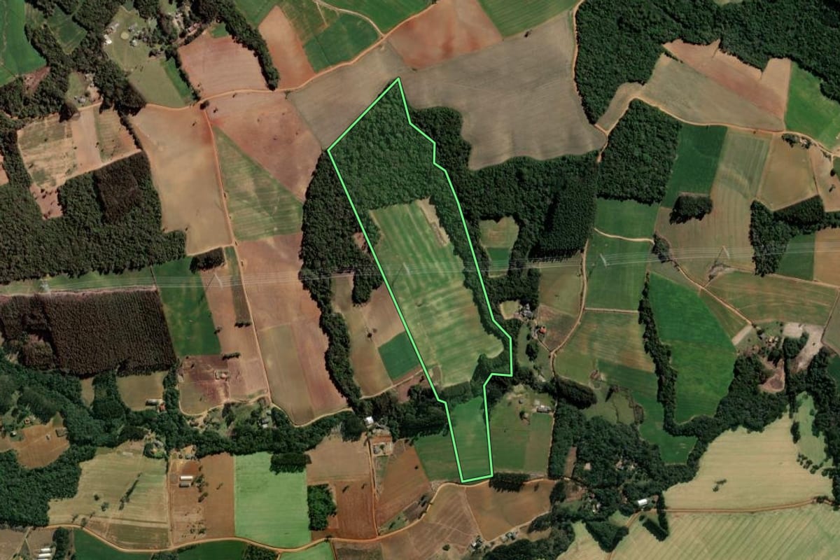 Imagem de satélite do imóvel rural em Ipiranga (PR), com o contorno declarado no CAR desenhado por cima.