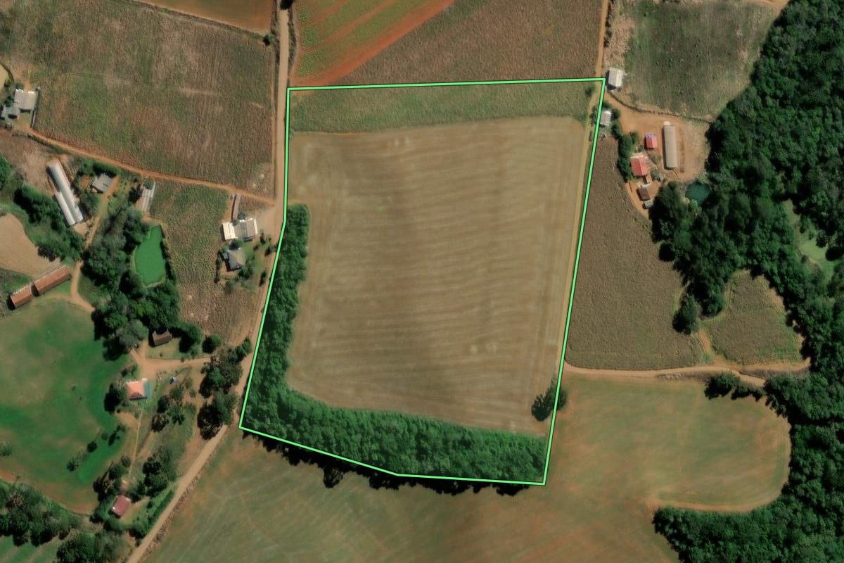 Imagem de satélite do imóvel rural em Ipiranga (PR), com o contorno declarado no CAR desenhado por cima.