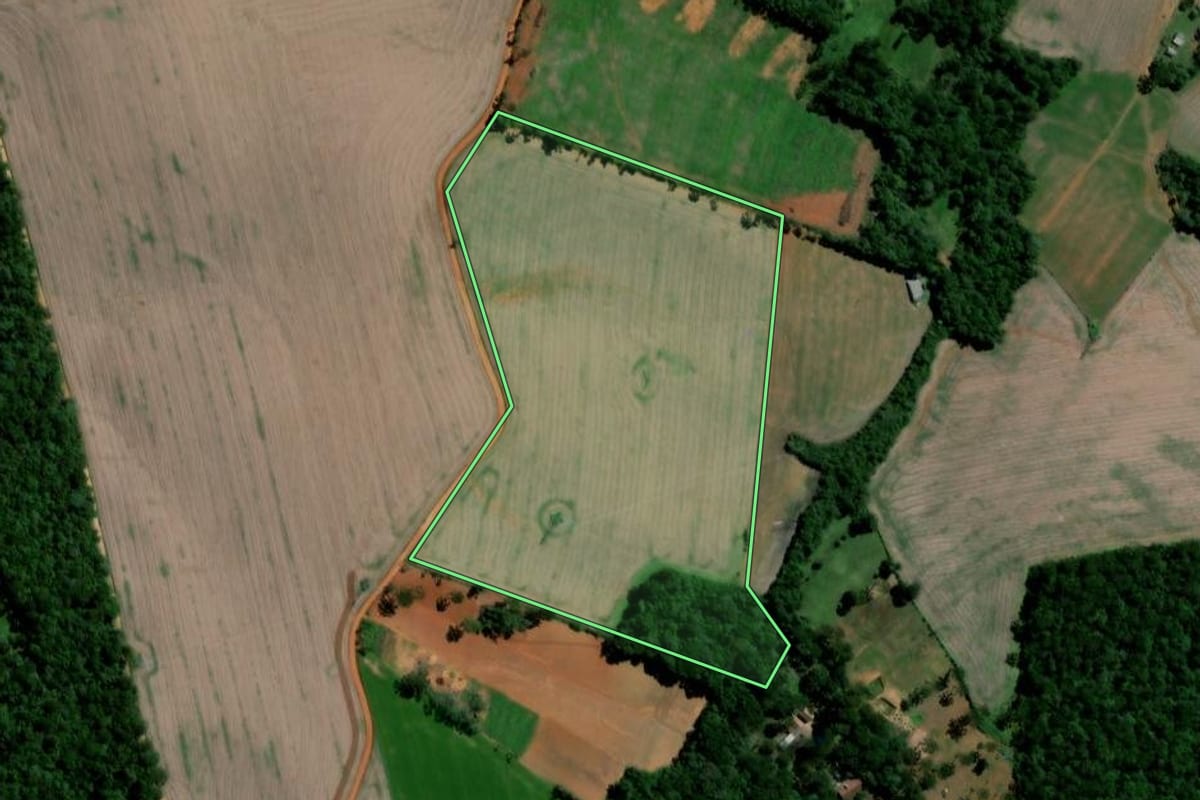 Imagem de satélite do imóvel rural em Ipiranga (PR), com o contorno declarado no CAR desenhado por cima.