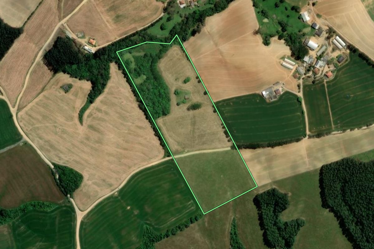 Imagem de satélite do imóvel rural em Ipiranga (PR), com o contorno declarado no CAR desenhado por cima.