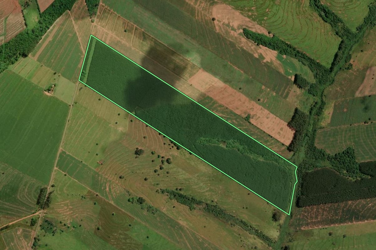 Imagem de satélite do imóvel rural em Iporã (PR), com o contorno declarado no CAR desenhado por cima.