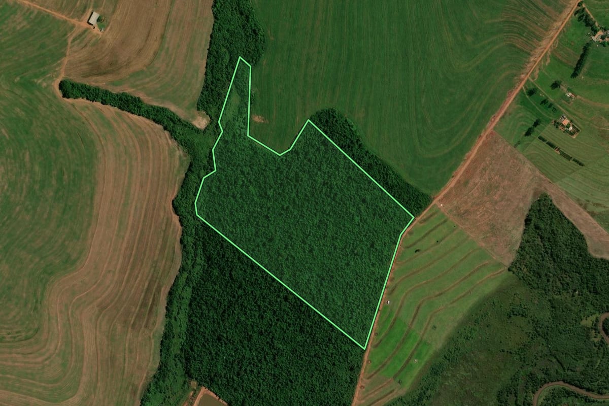 Imagem de satélite do imóvel rural em Iporã (PR), com o contorno declarado no CAR desenhado por cima.