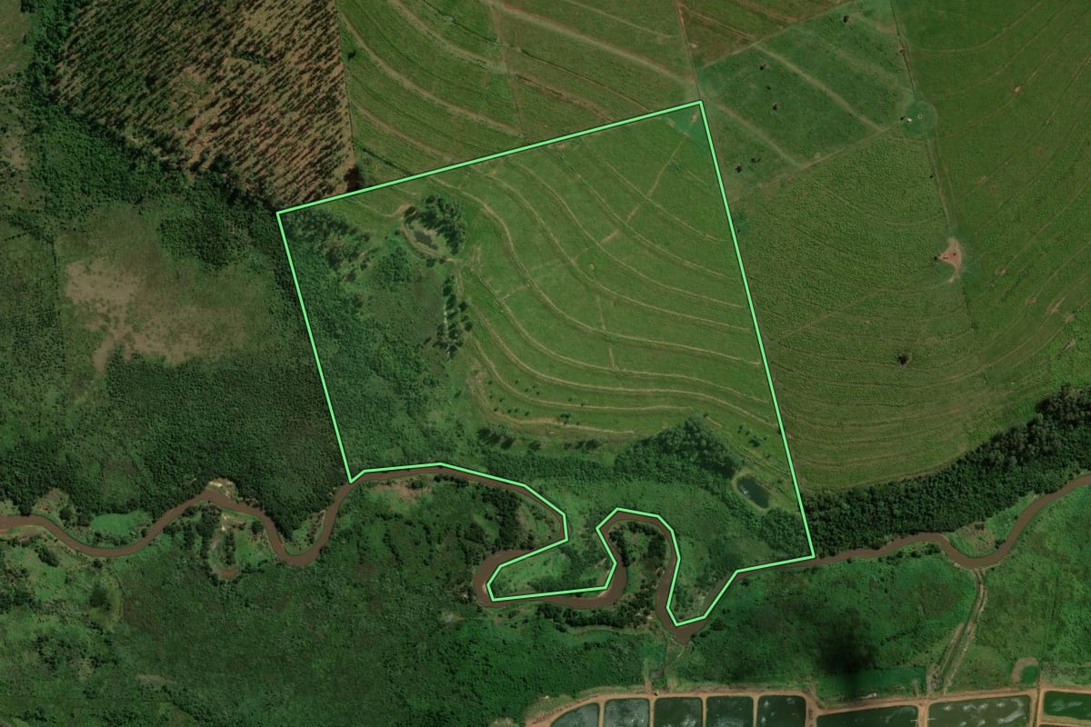 Imagem de satélite do imóvel rural em Iporã (PR), com o contorno declarado no CAR desenhado por cima.