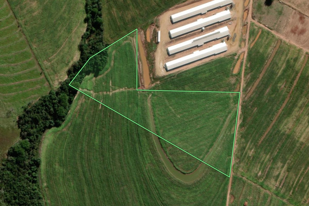Imagem de satélite do imóvel rural em Iporã (PR), com o contorno declarado no CAR desenhado por cima.