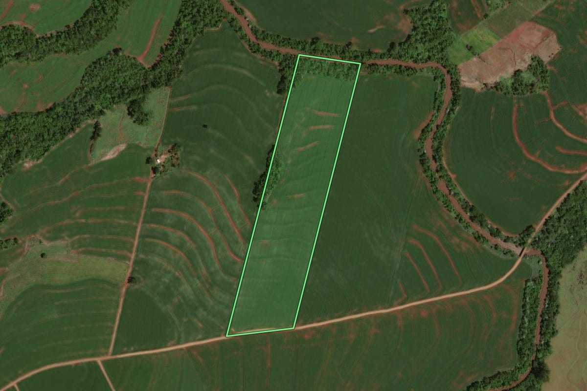 Imagem de satélite do imóvel rural em Iracema do Oeste (PR), com o contorno declarado no CAR desenhado por cima.