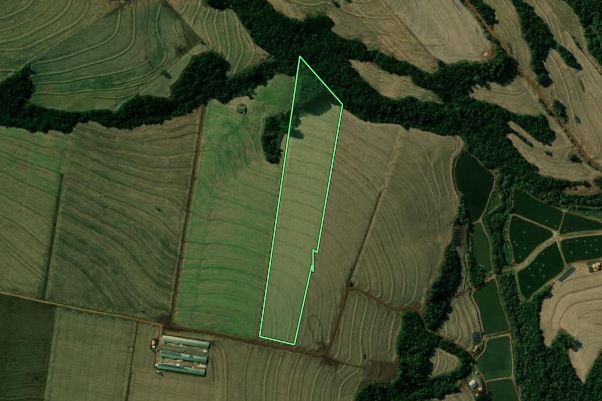 Imagem de satélite do imóvel rural em Iracema do Oeste (PR), com o contorno declarado no CAR desenhado por cima.