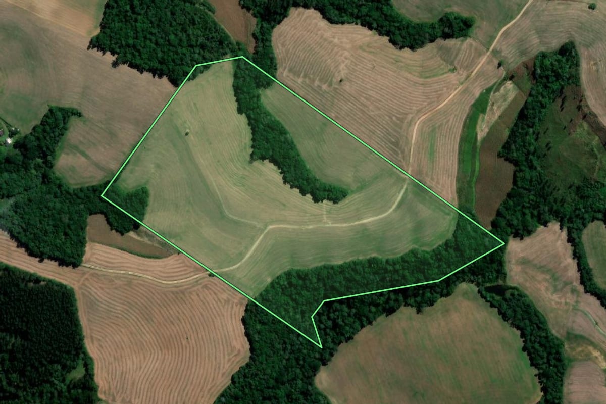 Imagem de satélite do imóvel rural em Irati (PR), com o contorno declarado no CAR desenhado por cima.