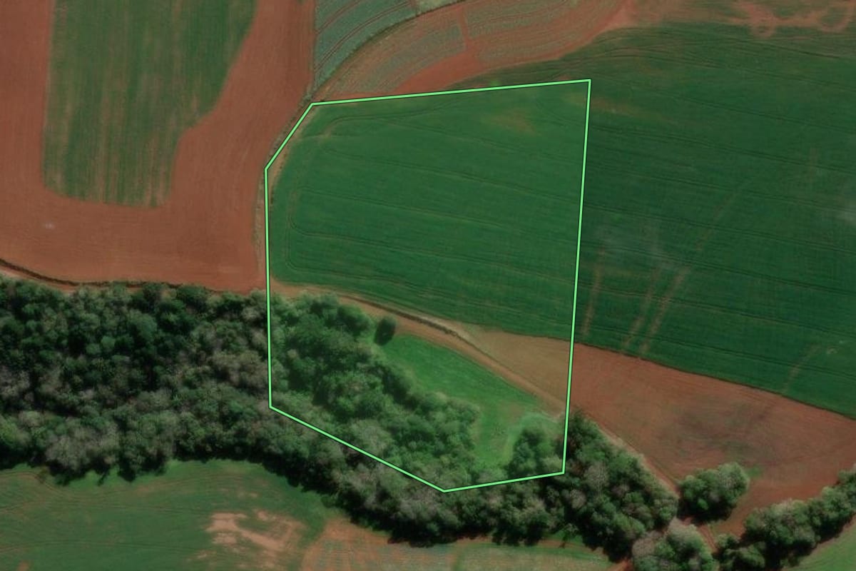 Imagem de satélite do imóvel rural em Irati (PR), com o contorno declarado no CAR desenhado por cima.