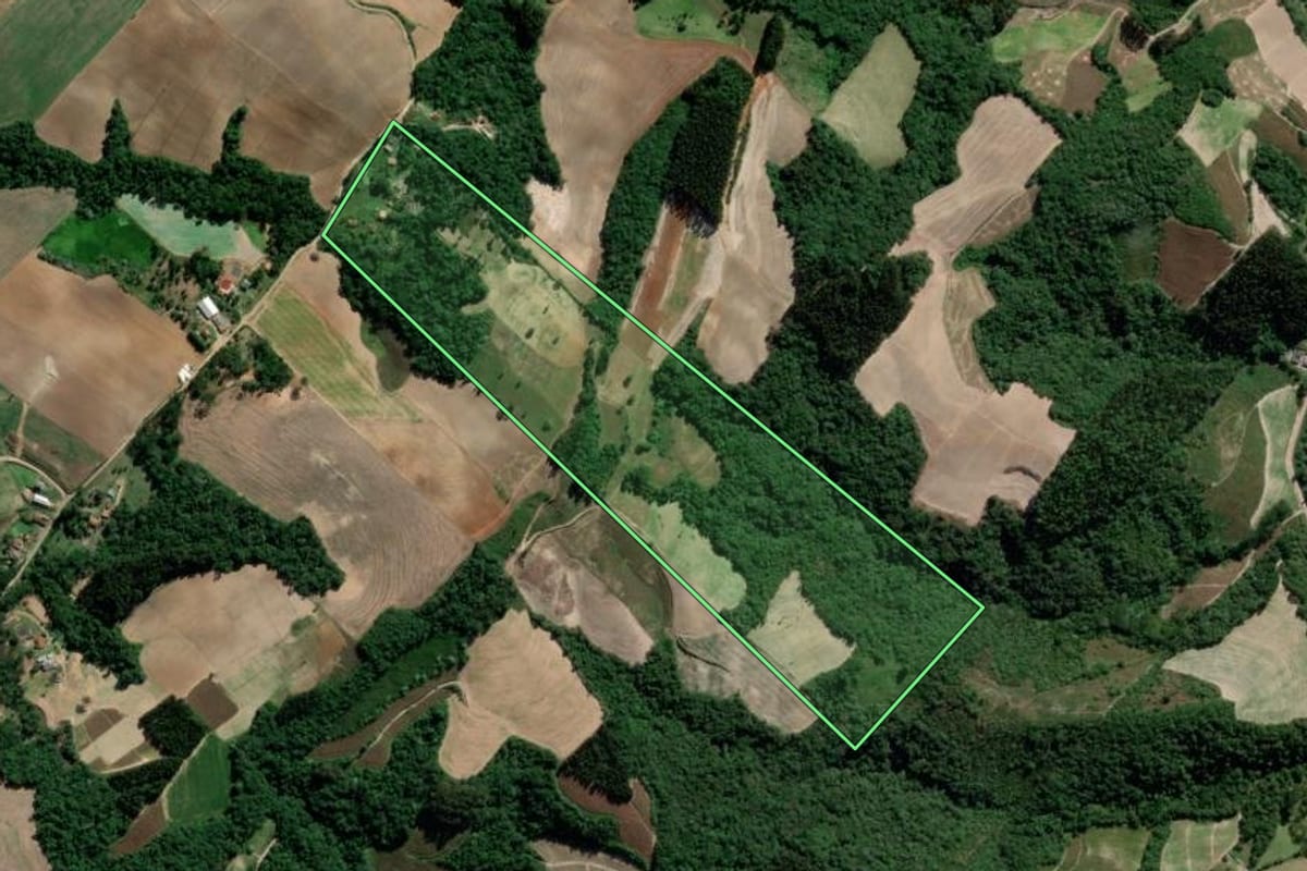 Imagem de satélite do imóvel rural em Irati (PR), com o contorno declarado no CAR desenhado por cima.