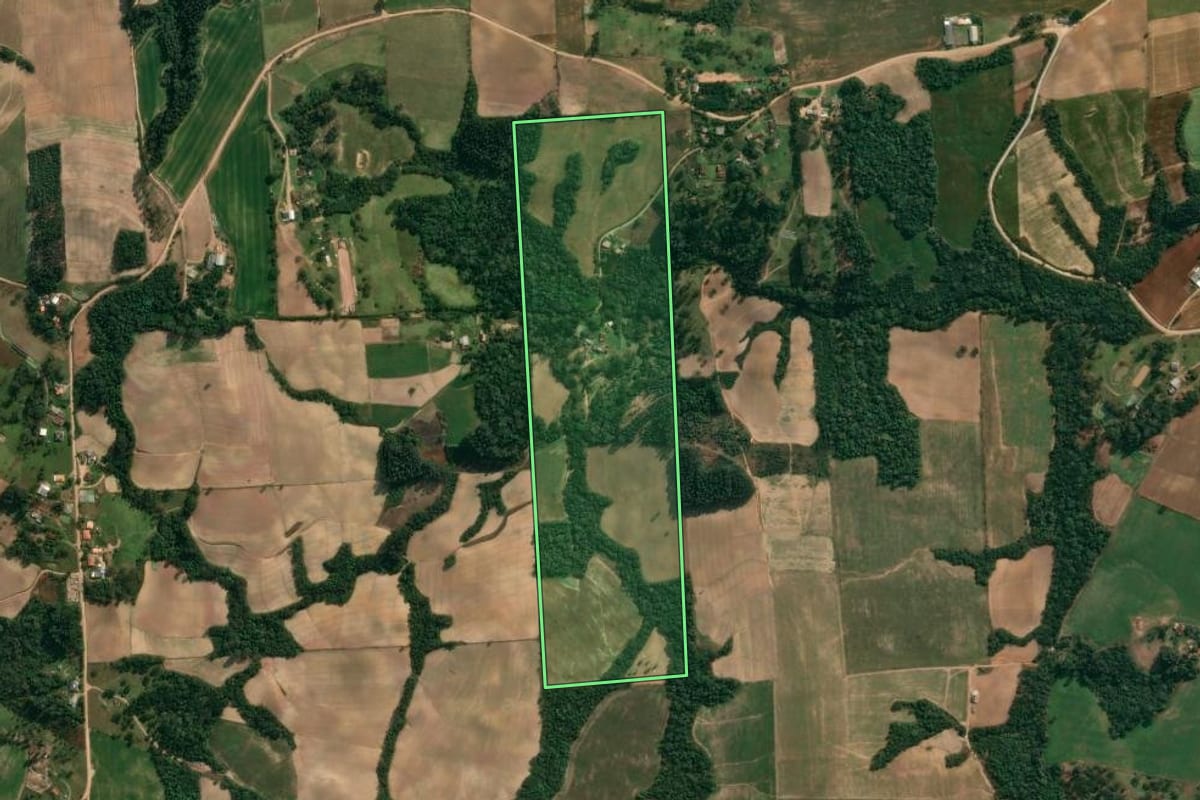 Imagem de satélite do imóvel rural em Irati (PR), com o contorno declarado no CAR desenhado por cima.