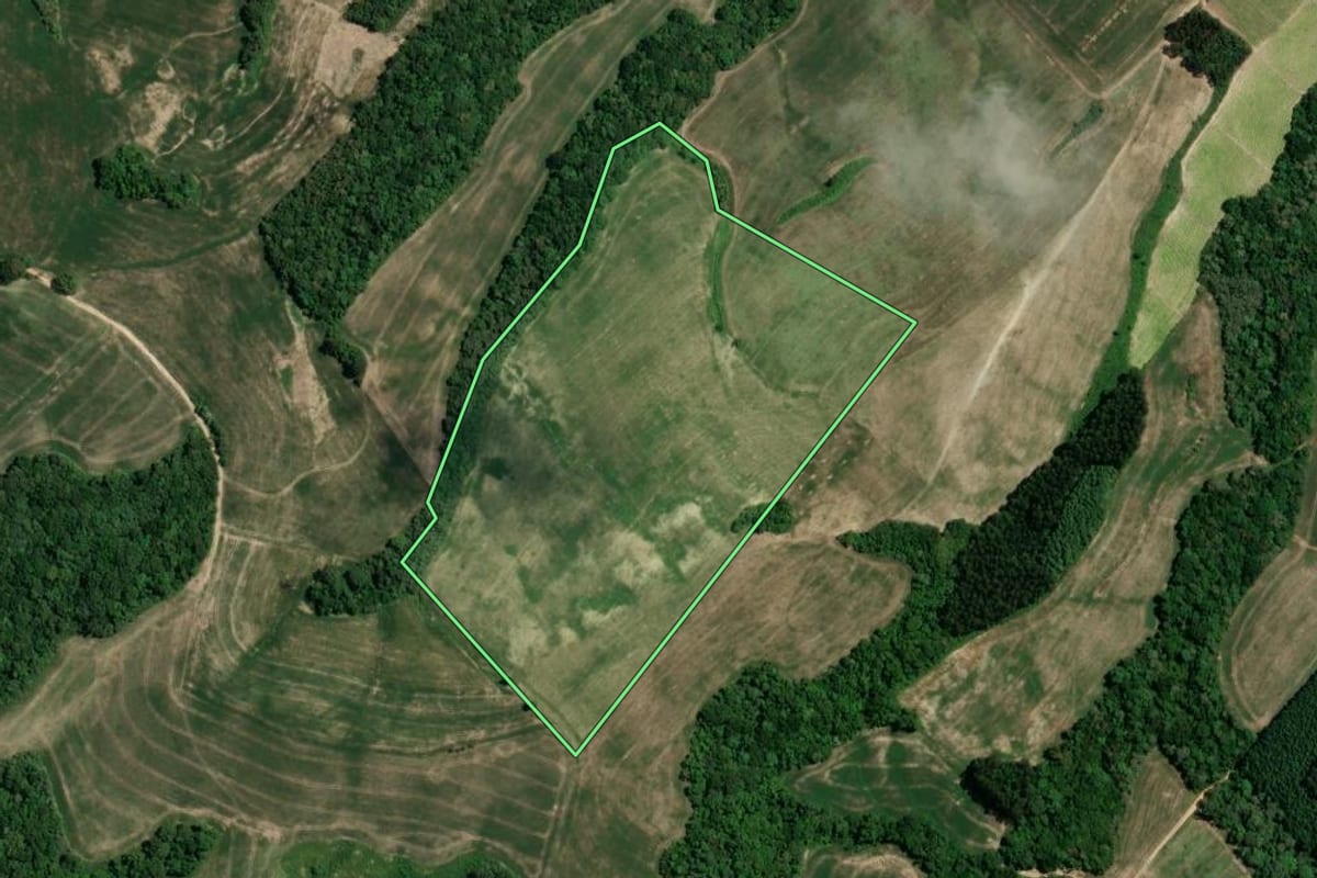 Imagem de satélite do imóvel rural em Irati (PR), com o contorno declarado no CAR desenhado por cima.