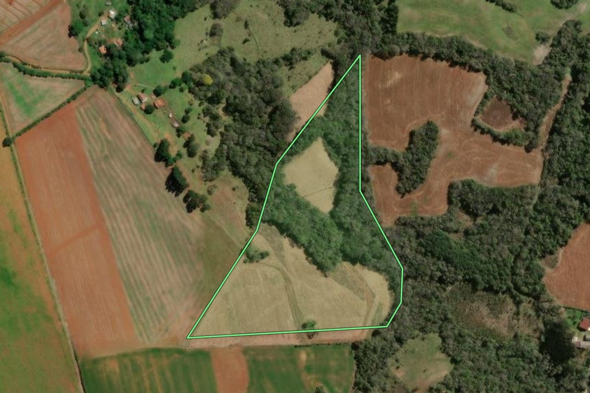 Imagem de satélite do imóvel rural em Irati (PR), com o contorno declarado no CAR desenhado por cima.