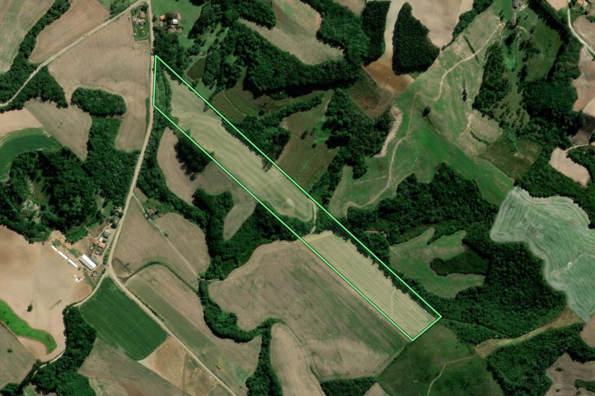 Imagem de satélite do imóvel rural em Irati (PR), com o contorno declarado no CAR desenhado por cima.