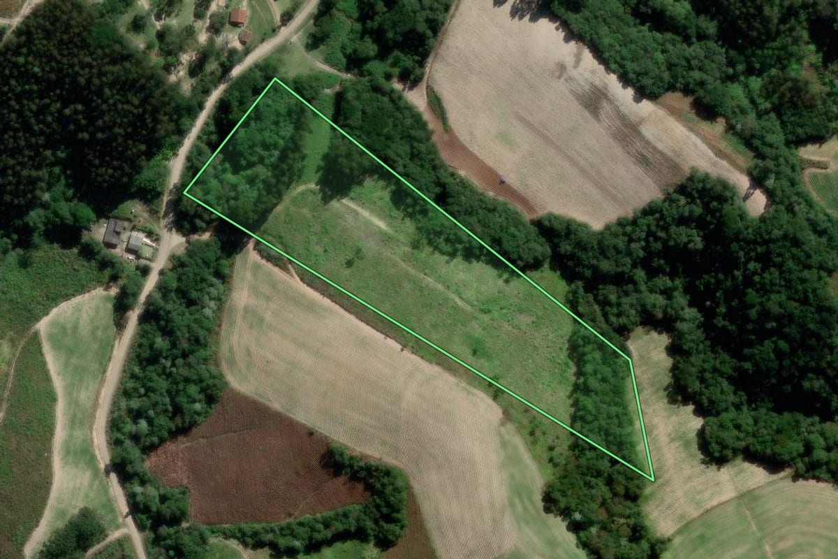 Imagem de satélite do imóvel rural em Irati (PR), com o contorno declarado no CAR desenhado por cima.