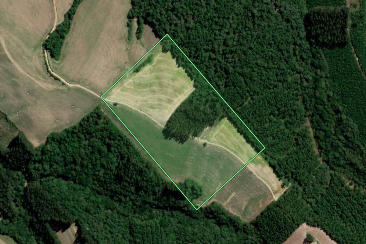 Imagem de satélite do imóvel rural em Irati (PR), com o contorno declarado no CAR desenhado por cima.