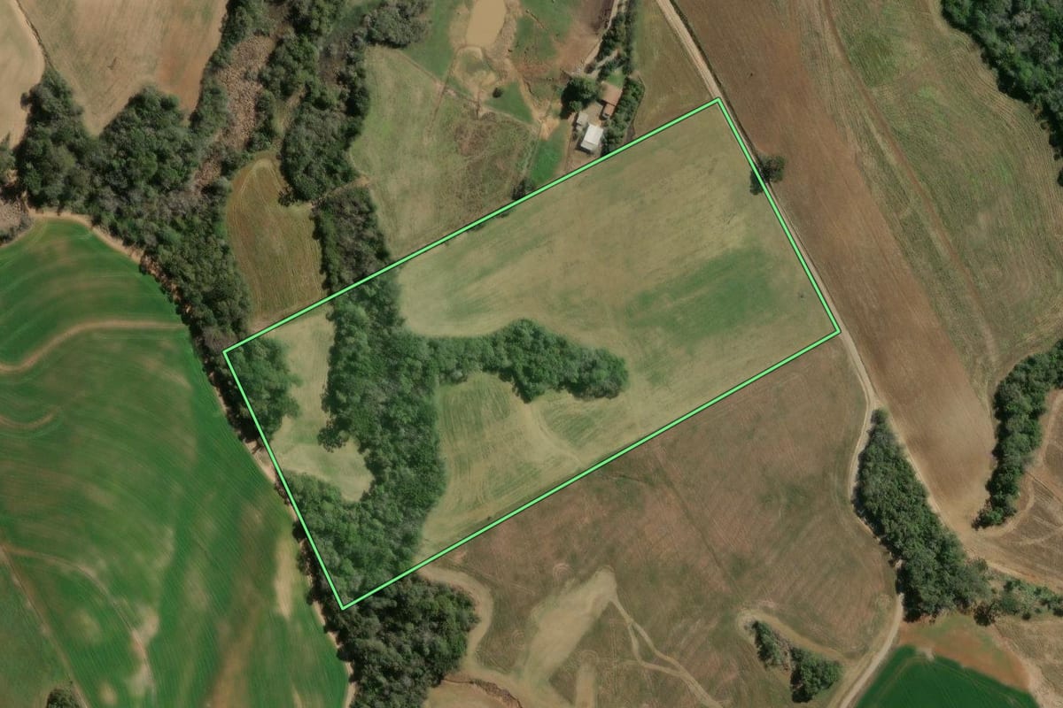 Imagem de satélite do imóvel rural em Irati (PR), com o contorno declarado no CAR desenhado por cima.