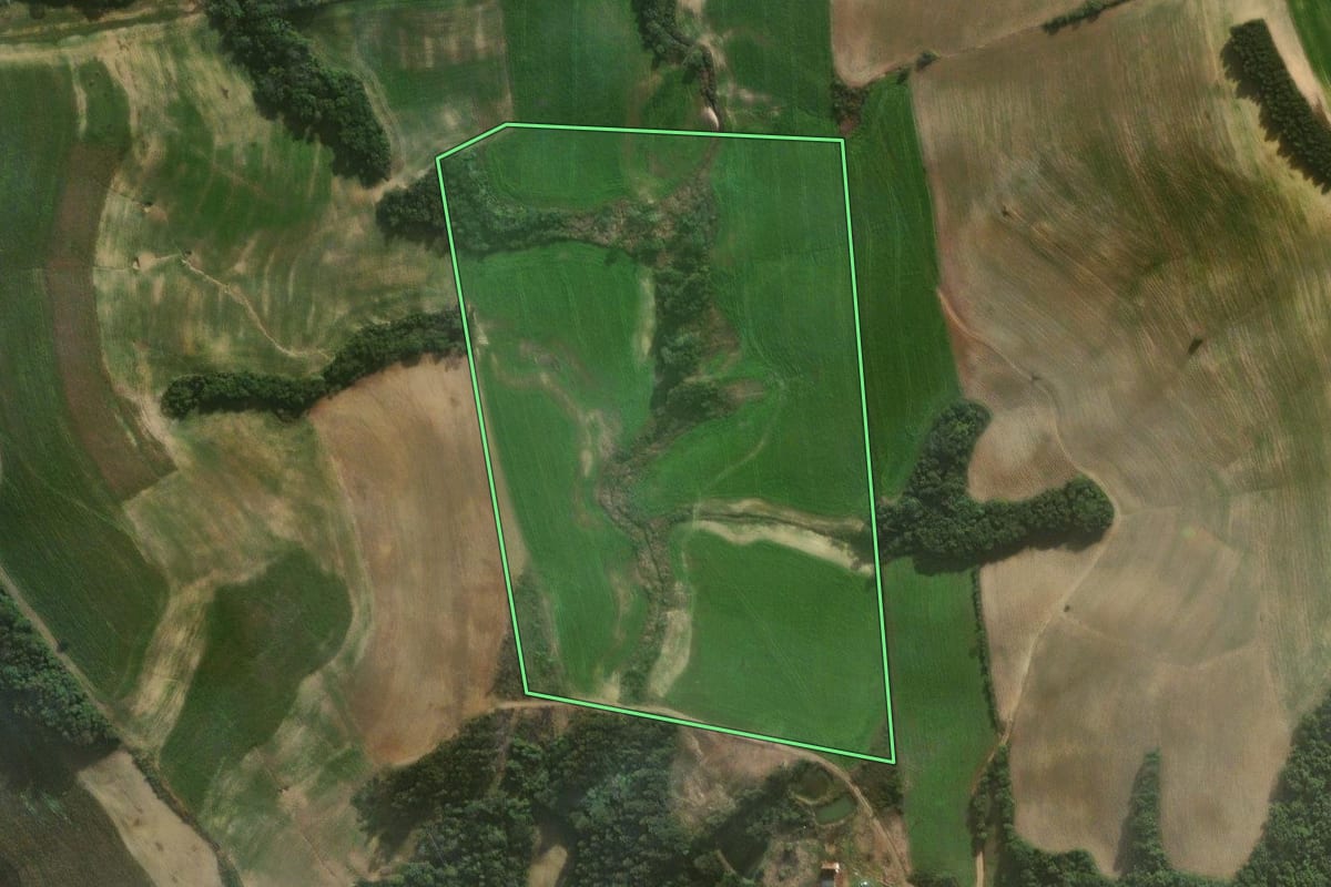 Imagem de satélite do imóvel rural em Irati (PR), com o contorno declarado no CAR desenhado por cima.