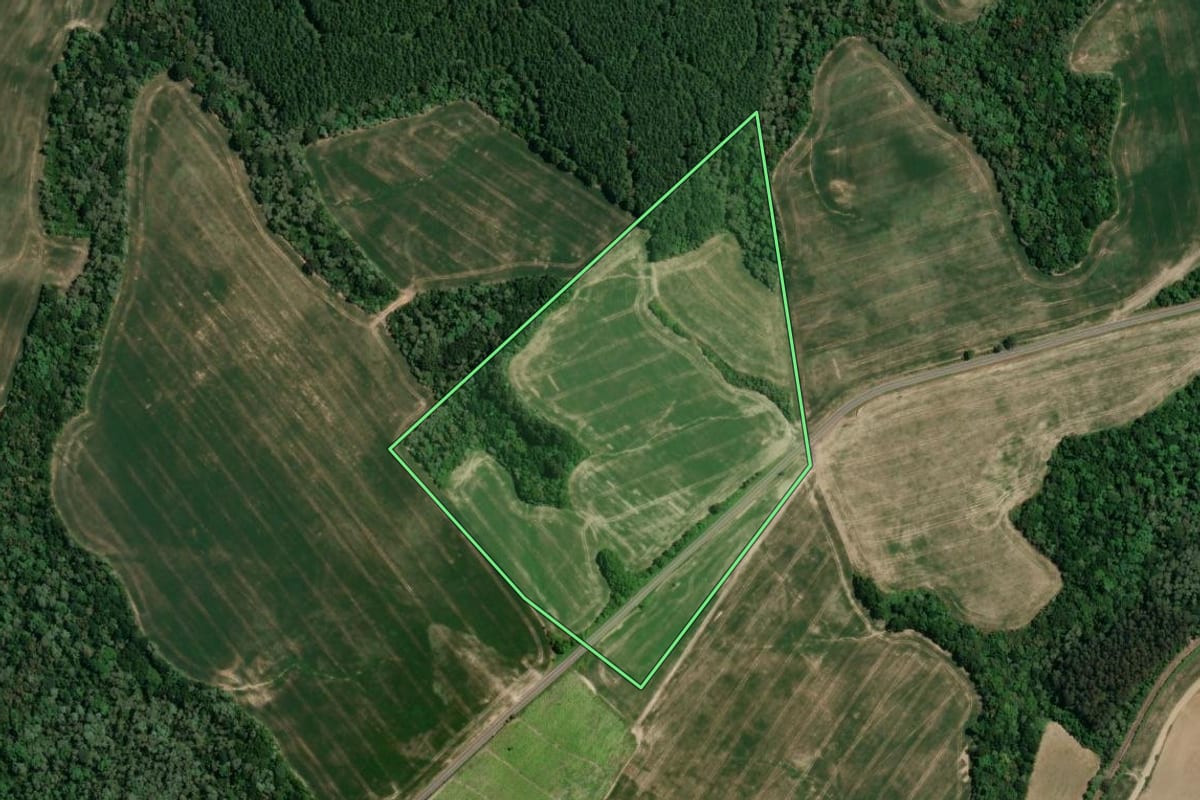 Imagem de satélite do imóvel rural em Irati (PR), com o contorno declarado no CAR desenhado por cima.