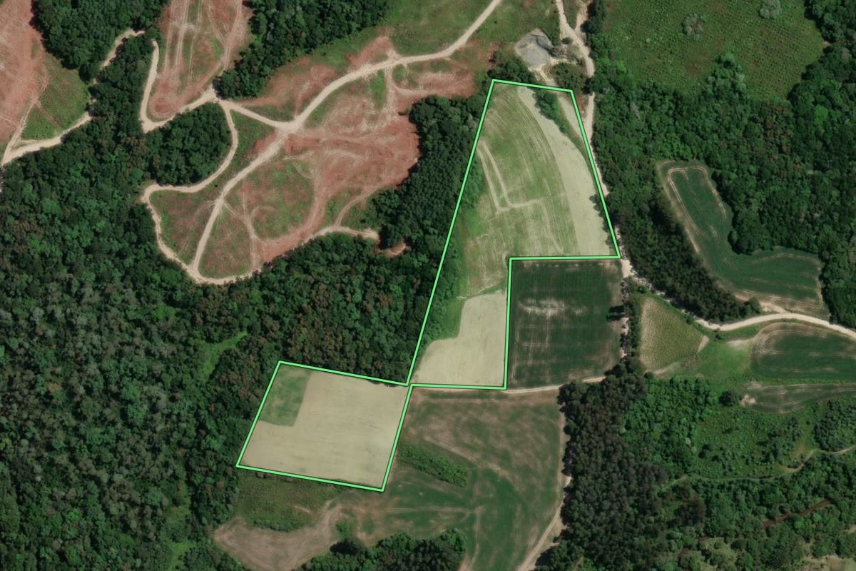 Imagem de satélite do imóvel rural em Irati (PR), com o contorno declarado no CAR desenhado por cima.
