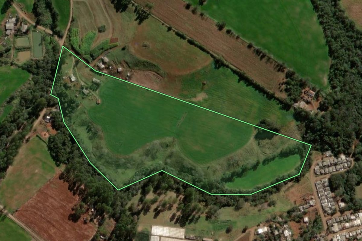 Imagem de satélite do imóvel rural em Iretama (PR), com o contorno declarado no CAR desenhado por cima.