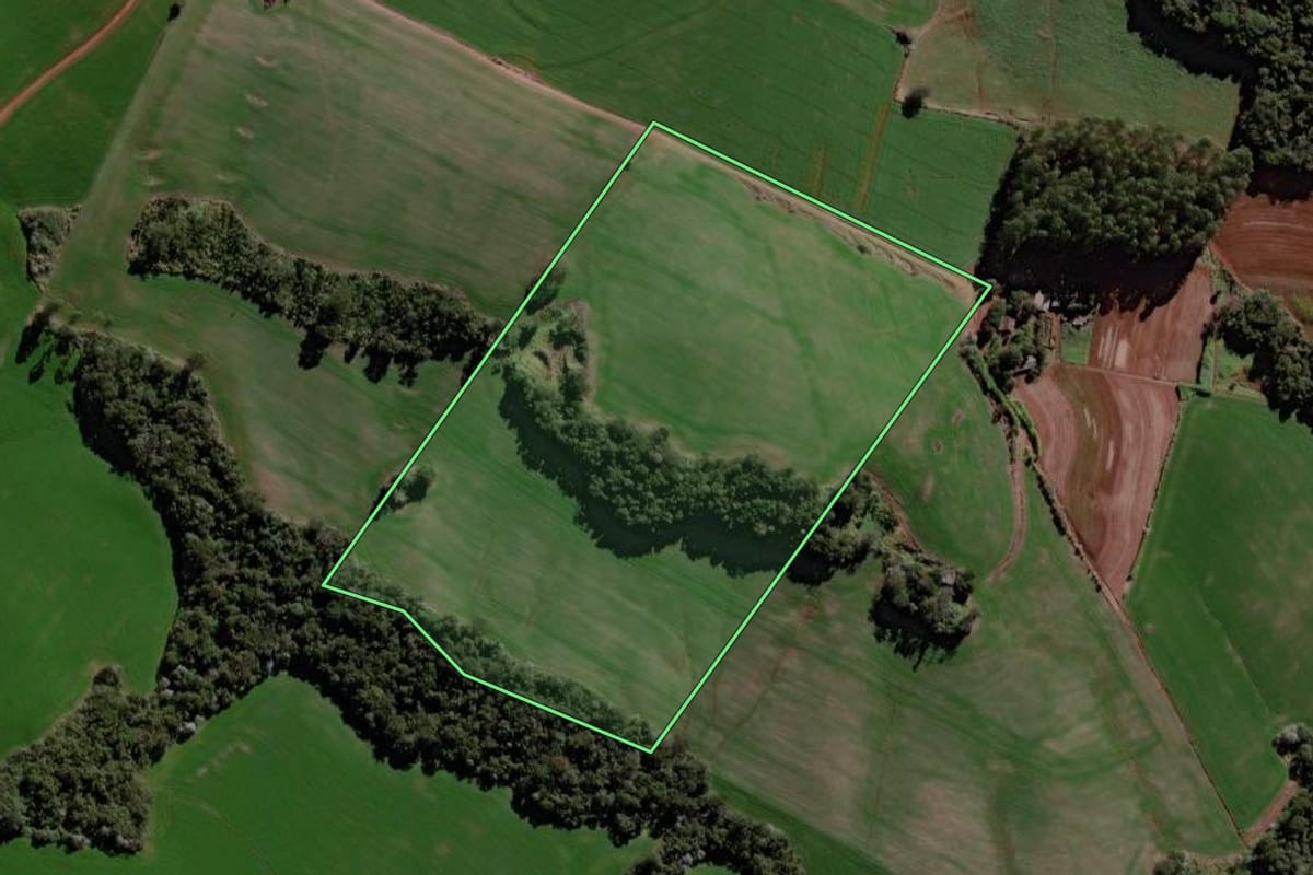 Imagem de satélite do imóvel rural em Iretama (PR), com o contorno declarado no CAR desenhado por cima.