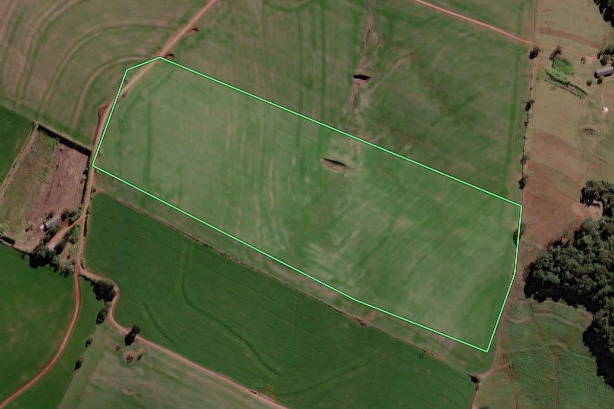 Imagem de satélite do imóvel rural em Iretama (PR), com o contorno declarado no CAR desenhado por cima.
