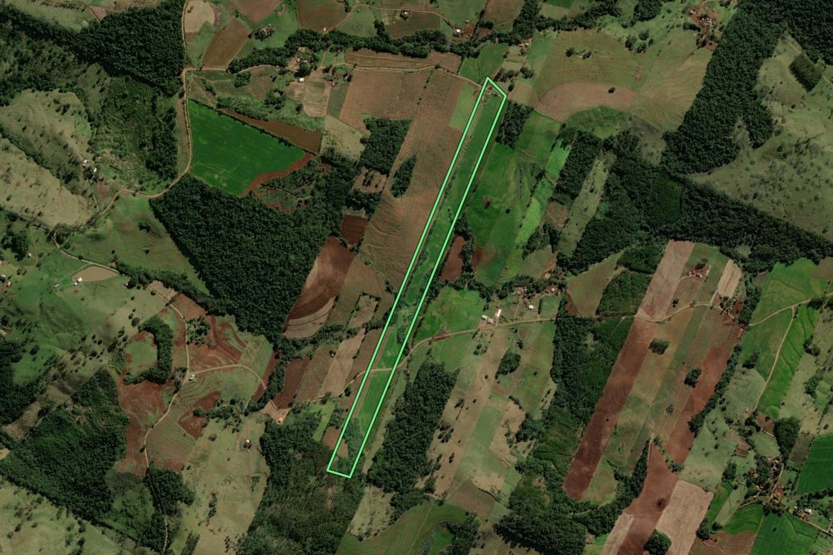 Imagem de satélite do imóvel rural em Iretama (PR), com o contorno declarado no CAR desenhado por cima.
