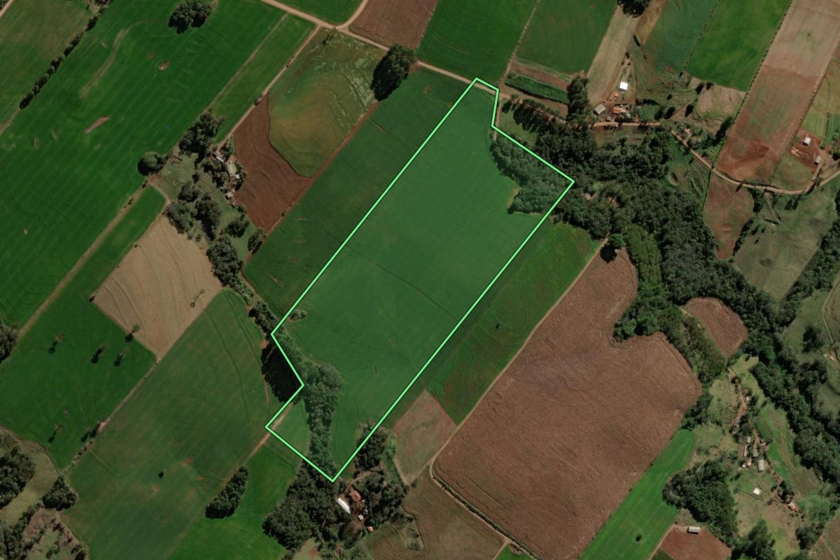 Imagem de satélite do imóvel rural em Iretama (PR), com o contorno declarado no CAR desenhado por cima.