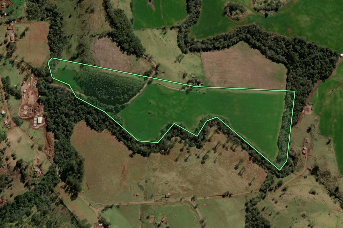 Imagem de satélite do imóvel rural em Iretama (PR), com o contorno declarado no CAR desenhado por cima.