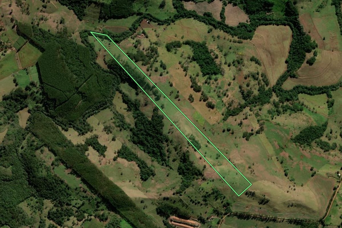 Imagem de satélite do imóvel rural em Iretama (PR), com o contorno declarado no CAR desenhado por cima.