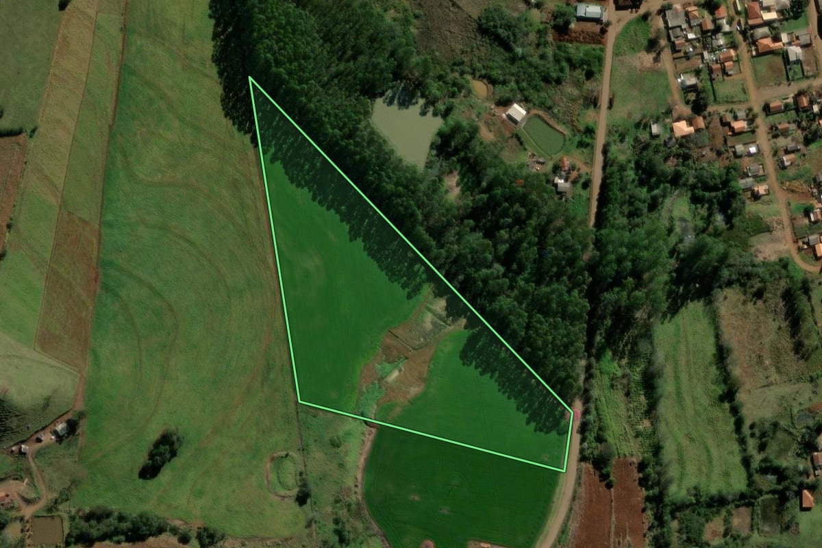 Imagem de satélite do imóvel rural em Iretama (PR), com o contorno declarado no CAR desenhado por cima.