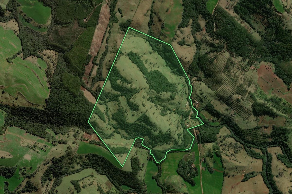 Imagem de satélite do imóvel rural em Iretama (PR), com o contorno declarado no CAR desenhado por cima.