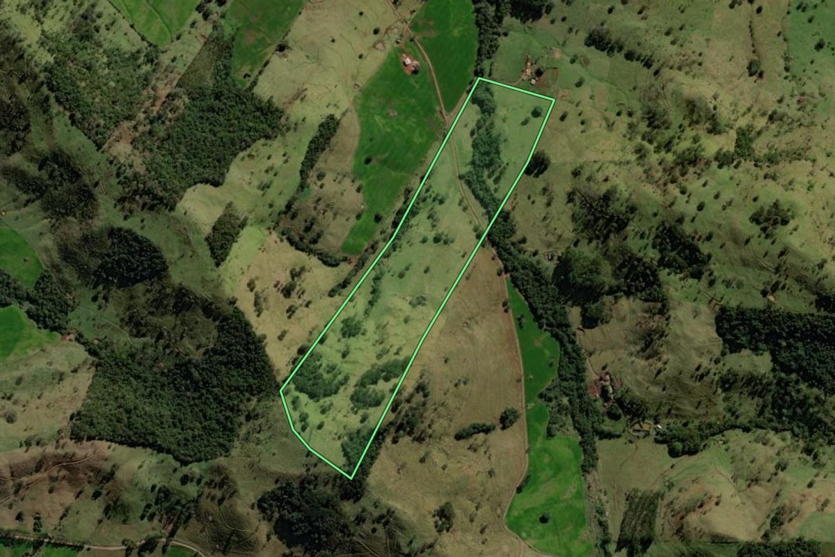 Imagem de satélite do imóvel rural em Iretama (PR), com o contorno declarado no CAR desenhado por cima.