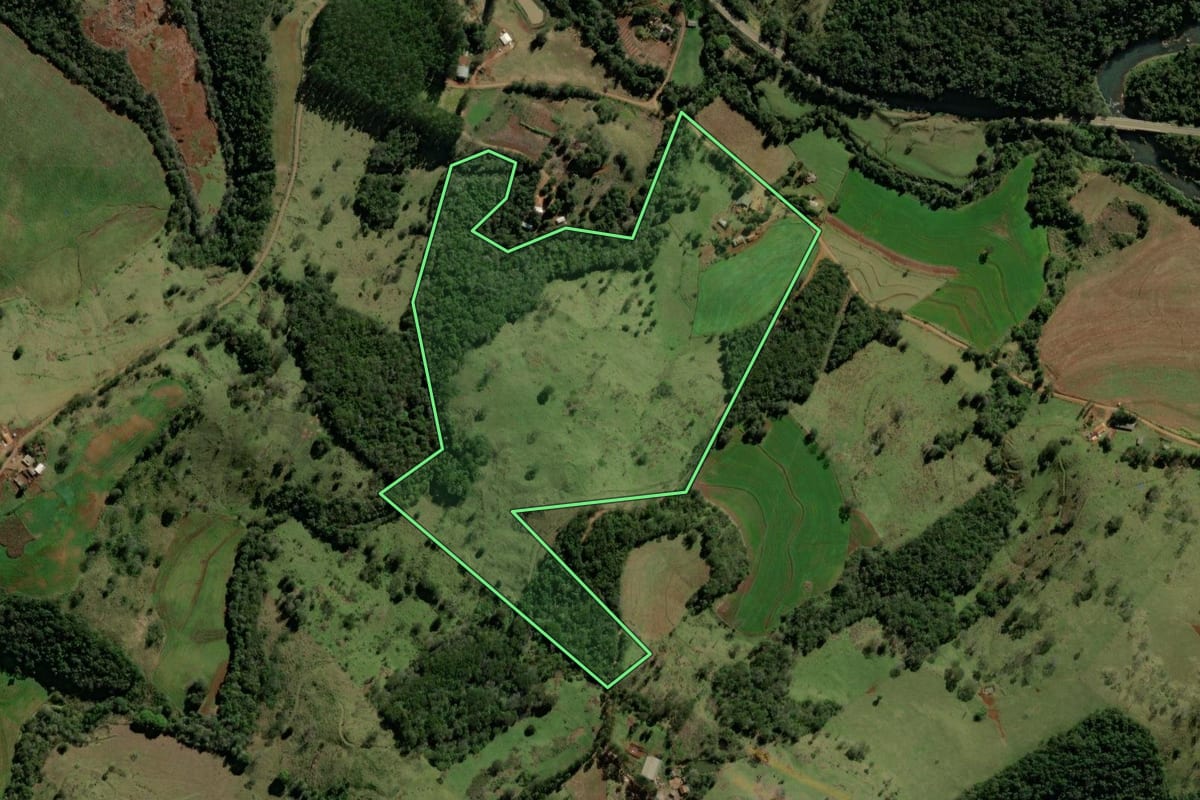Imagem de satélite do imóvel rural em Iretama (PR), com o contorno declarado no CAR desenhado por cima.