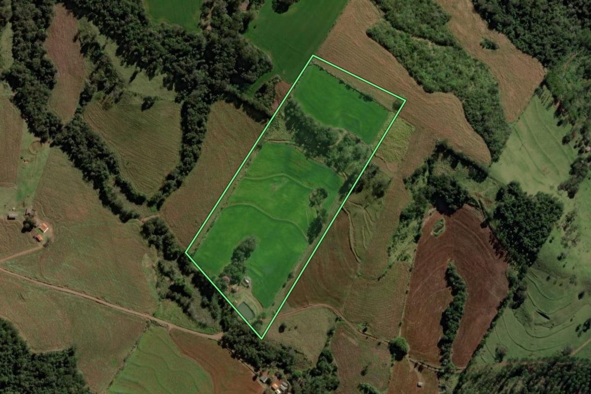 Imagem de satélite do imóvel rural em Iretama (PR), com o contorno declarado no CAR desenhado por cima.