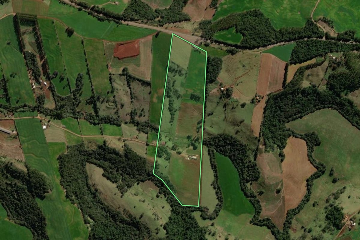 Imagem de satélite do imóvel rural em Iretama (PR), com o contorno declarado no CAR desenhado por cima.