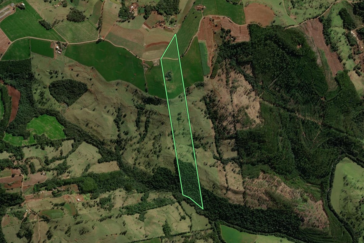 Imagem de satélite do imóvel rural em Iretama (PR), com o contorno declarado no CAR desenhado por cima.