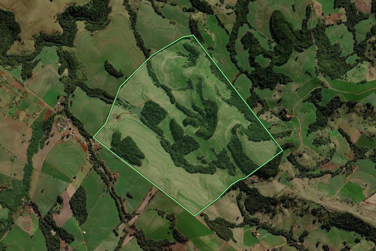 Imagem de satélite do imóvel rural em Iretama (PR), com o contorno declarado no CAR desenhado por cima.