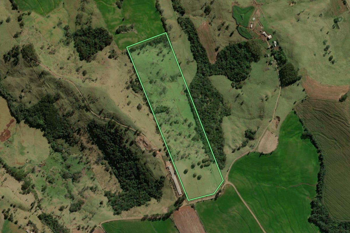 Imagem de satélite do imóvel rural em Iretama (PR), com o contorno declarado no CAR desenhado por cima.
