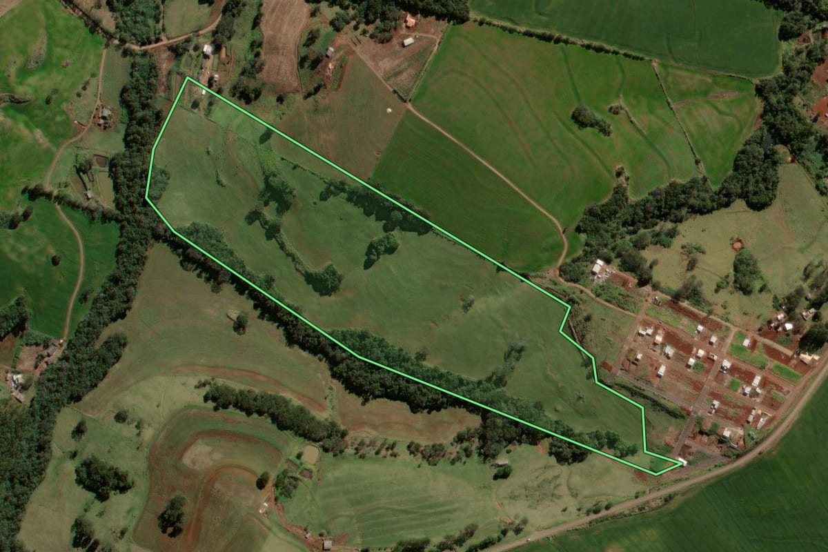 Imagem de satélite do imóvel rural em Iretama (PR), com o contorno declarado no CAR desenhado por cima.