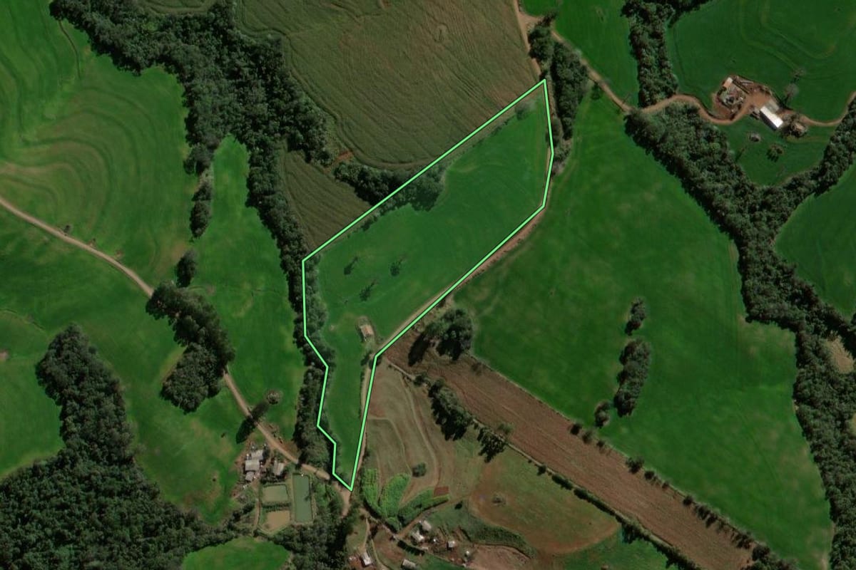 Imagem de satélite do imóvel rural em Iretama (PR), com o contorno declarado no CAR desenhado por cima.